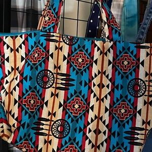 Geometric Patterned Mini Bag - Blue and Tan